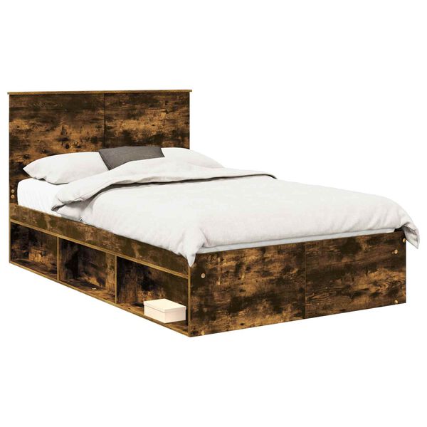 vidaXL Estructura de cama con cabecera Roble ahumado 135 x 190 cm