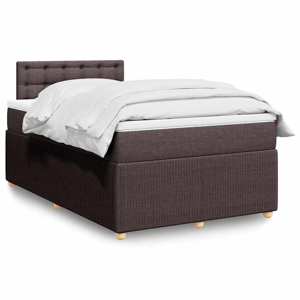vidaXL Cama box spring con colch&oacute;n tela marr&oacute;n oscuro 120x190 cm