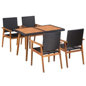 vidaXL Set de comedor de jard&iacute;n 5 pzas rat&aacute;n sint&eacute;tico negro y marr&oacute;n