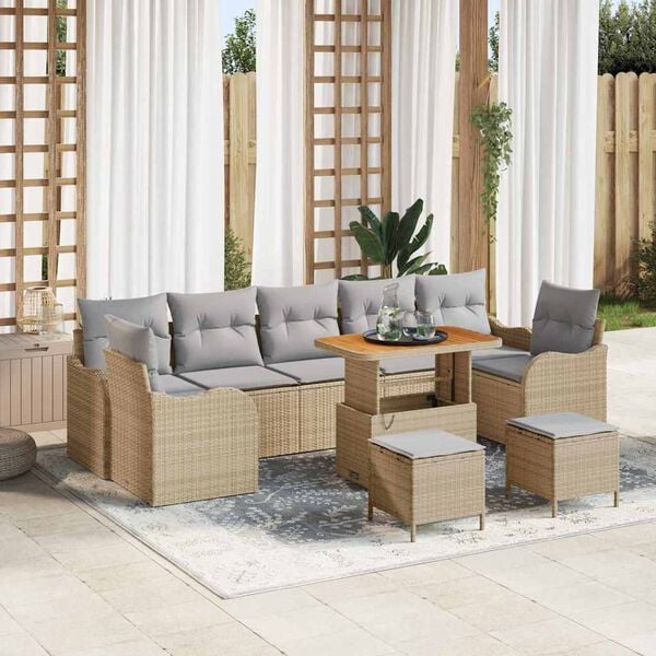 vidaXL Conjunto de sofá de jardín 10 pcs Beige ratán sintético