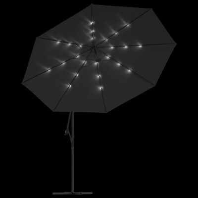 vidaXL Sombrilla voladiza con luces LED negra 350 cm