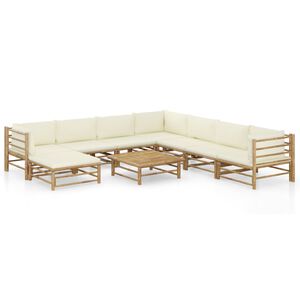 vidaXL Set de muebles de jard&iacute;n 9 piezas bamb&uacute; y cojines blanco crema