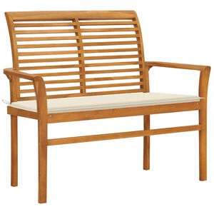 vidaXL Banco de jard&iacute;n madera maciza de teca con coj&iacute;n crema 112 cm