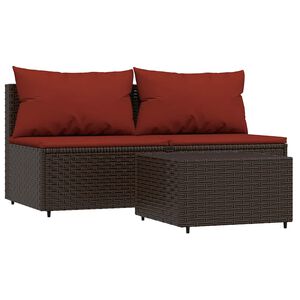 vidaXL Set muebles de jard&iacute;n 3 piezas y cojines rat&aacute;n sint&eacute;tico marr&oacute;n