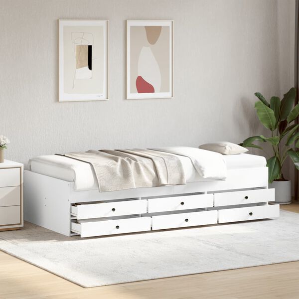 vidaXL Sofá cama con cajones sin colchón blanco 90x200 cm