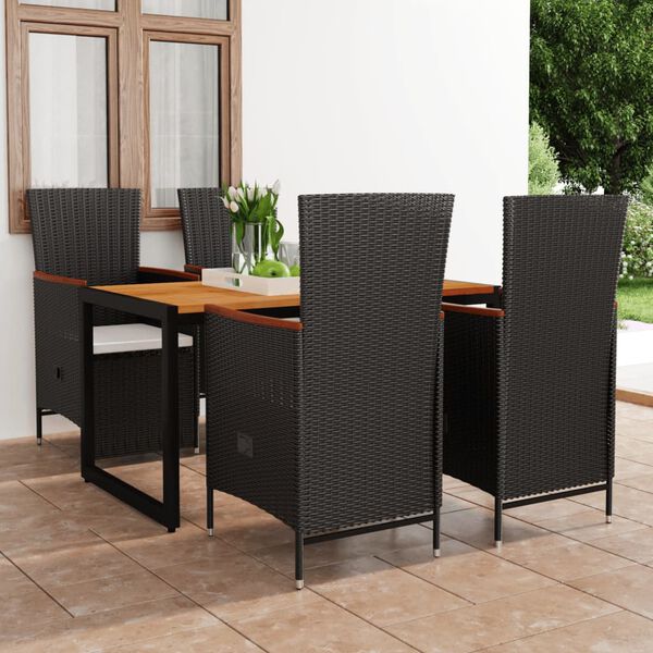 vidaXL Juego de comedor para jard&iacute;n 5 piezas negro