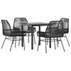 vidaXL Juego de comedor jard&iacute;n 5 piezas cojines rat&aacute;n sint&eacute;tico negro
