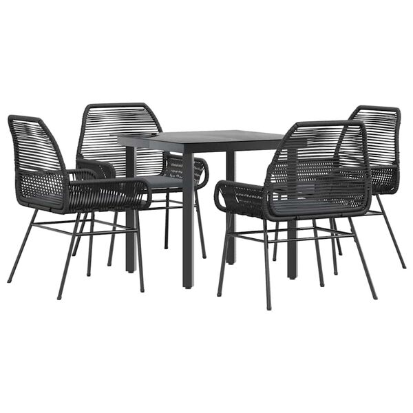 vidaXL Juego de comedor jard&iacute;n 5 piezas cojines rat&aacute;n sint&eacute;tico negro