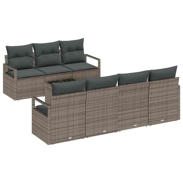 vidaXL Conjunto de sof&aacute; de jard&iacute;n 8 pcs Gris Polirat&aacute;n, Acero y Vidrio
