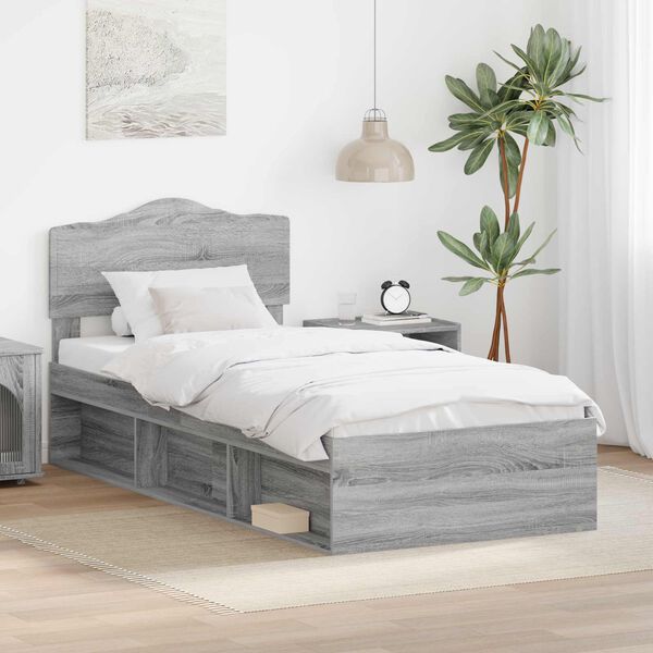 vidaXL Estructura de cama con cabecera Gris Sonoma 90 x 200 cm