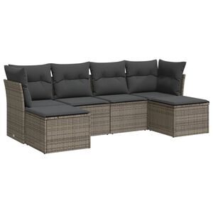 vidaXL Set de muebles de jard&iacute;n 6 pzas y cojines rat&aacute;n sint&eacute;tico gris