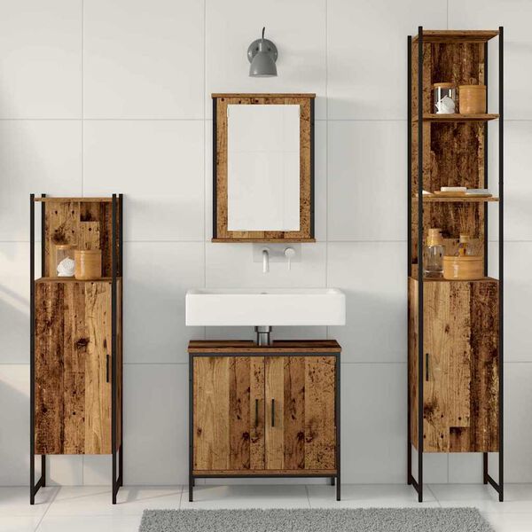 vidaXL Juego de muebles de ba&ntilde;o 4 pcs Marr&oacute;n Madera contrachapada