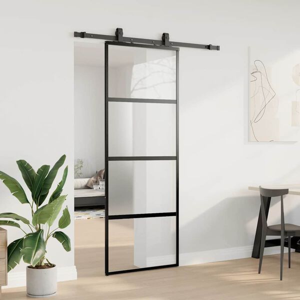 vidaXL Puerta corredera con herrajes negro 76x205 cm vidrio templado