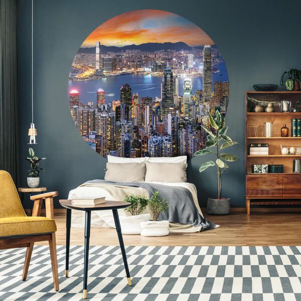 WallArt Papel pintado de pared redondo Skyline by Night 190 cm