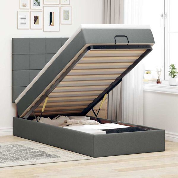 vidaXL Estructura cama otomana colchón tela gris oscuro 90x190cm