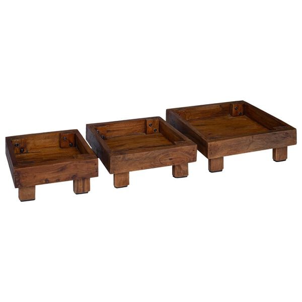 vidaXL Soporte de plantas 3 pcs Marr&oacute;n Madera de Caoba