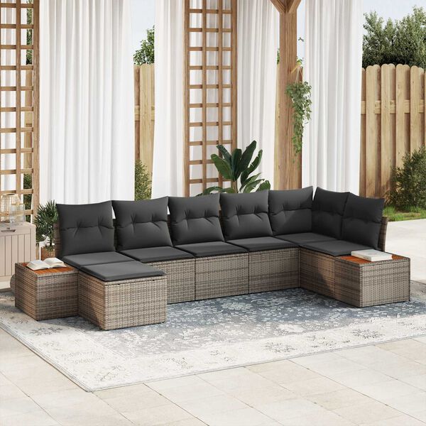 vidaXL Conjunto de sof&aacute; de jard&iacute;n 7 pcs Gris Rattan de Poli&eacute;ster