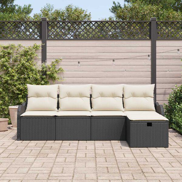 vidaXL Conjunto de sofá de jardín Manual 5 pcs Negro y crema Poliratán