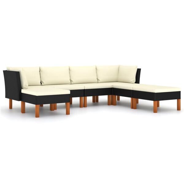 vidaXL Set de muebles de jard&iacute;n 7 pzas y cojines rat&aacute;n sint&eacute;tico negro