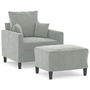 vidaXL Sill&oacute;n con taburete terciopelo gris claro 60 cm