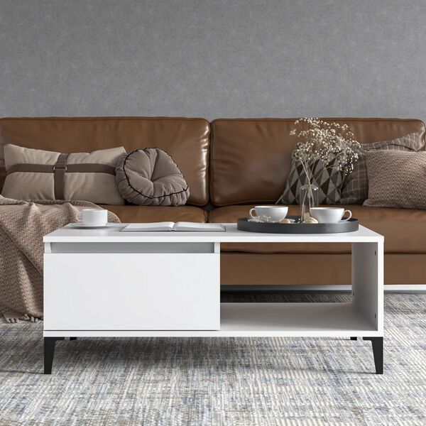 vidaXL Mesa de centro madera contrachapada blanco 90x50x36,5 cm