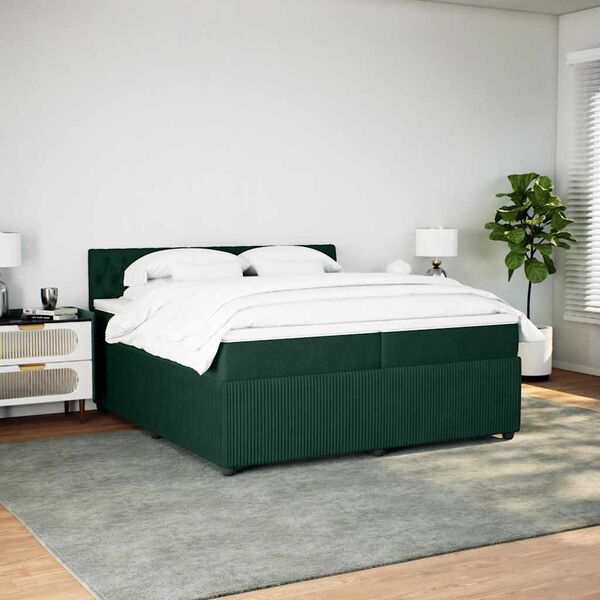 vidaXL Cama box spring con colch&oacute;n terciopelo verde oscuro 200x200 cm
