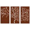 vidaXL Adorno pared jard&iacute;n 3 pzas acero corten dise&ntilde;o &aacute;rbol 105x55 cm
