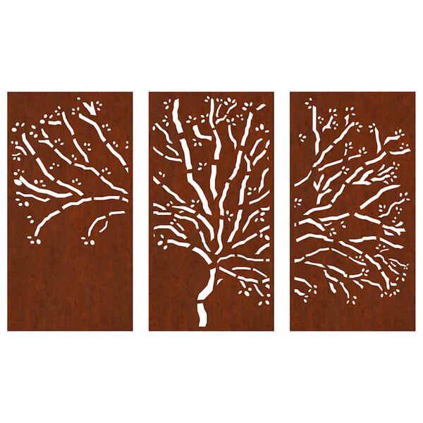 vidaXL Adorno pared jard&iacute;n 3 pzas acero corten dise&ntilde;o &aacute;rbol 105x55 cm