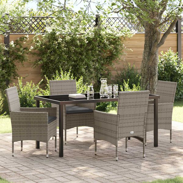 vidaXL Conjunto de Comedor de Jard&iacute;n 5 pcs Gris rat&aacute;n sint&eacute;tico