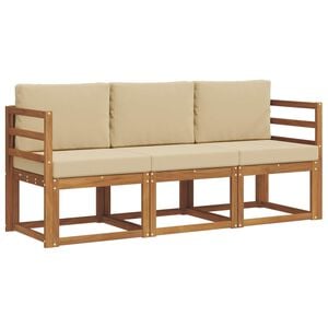 vidaXL Conjunto de sof&aacute;s de exterior con coj&iacute;n 3 pcs Natural y Beige