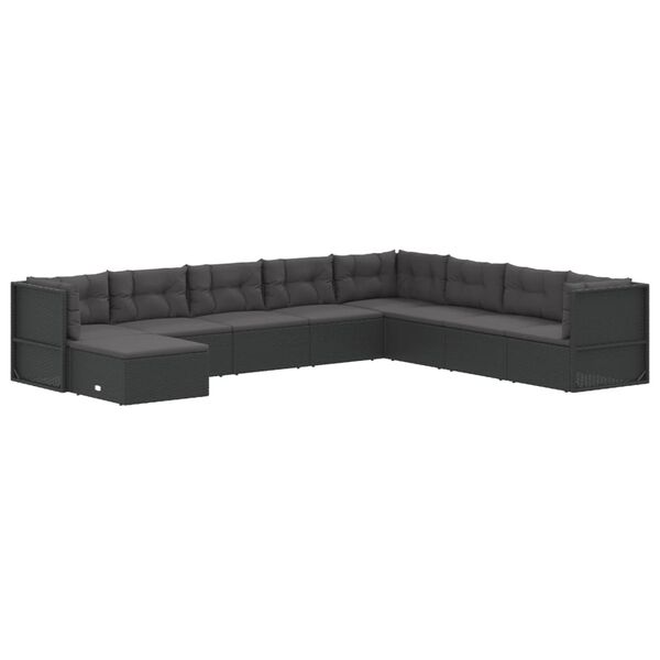 vidaXL Set de muebles de jard&iacute;n 9 pzas y cojines rat&aacute;n sint&eacute;tico negro
