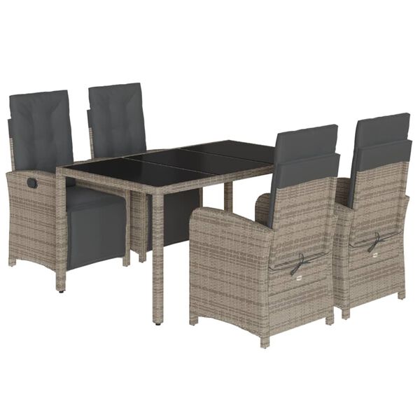vidaXL Set comedor de jard&iacute;n 5 piezas con cojines rat&aacute;n sint&eacute;tico gris