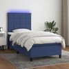 vidaXL Cama box spring colch&oacute;n y luces LED tela azul 90x200 cm