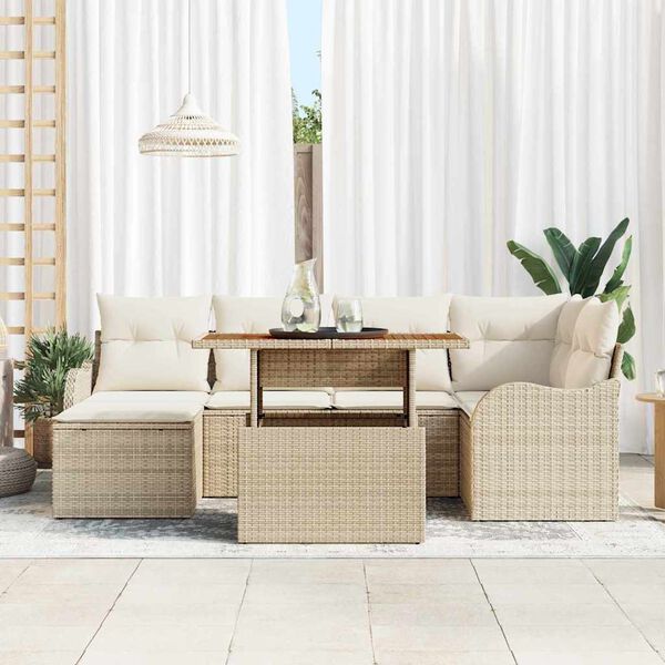 vidaXL Conjunto de sofá de jardín 7 pcs Beige Poliratán