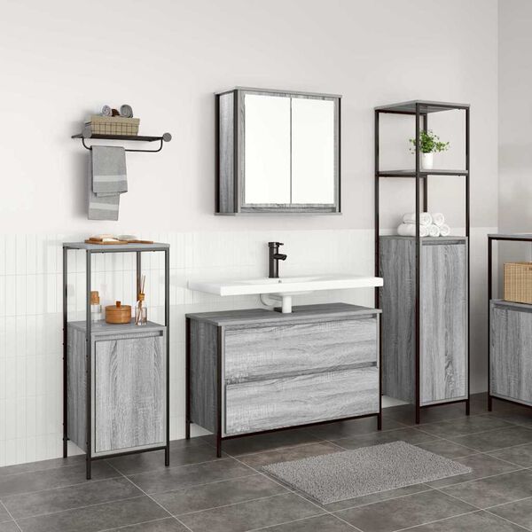 vidaXL Juego de muebles de ba&ntilde;o 3 pcs Gris Sonoma Madera de ingenier&iacute;a