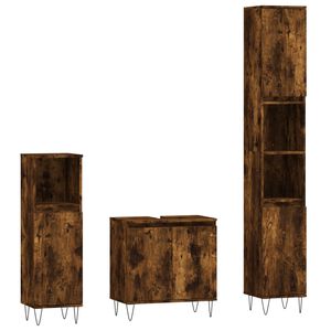 vidaXL Set de muebles ba&ntilde;o 3 pzas madera contrachapada roble ahumado