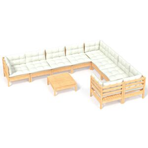 vidaXL Muebles de jard&iacute;n 10 piezas y cojines madera de pino crema