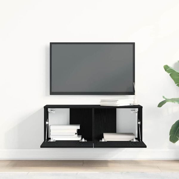 vidaXL Gabinete de TV 2 pcs Roble Negro 80 x 30 x 30 cm