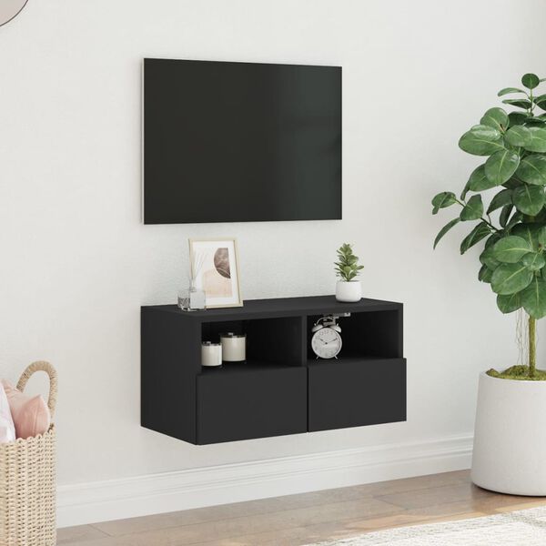 vidaXL Mueble de TV de pared madera de ingenier&iacute;a negro 60x30x30 cm