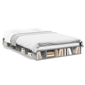 vidaXL Estructura de cama madera de ingenier&iacute;a gris hormig&oacute;n 135x190cm