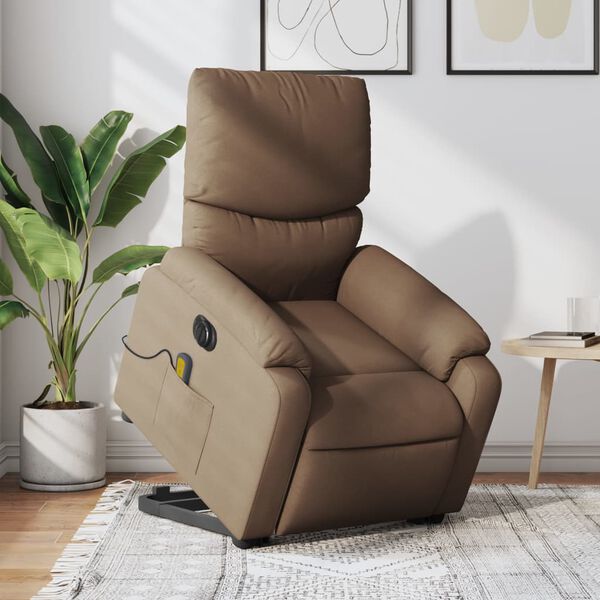 vidaXL Sill&oacute;n de masaje el&eacute;ctrico reclinable elevable tela marr&oacute;n