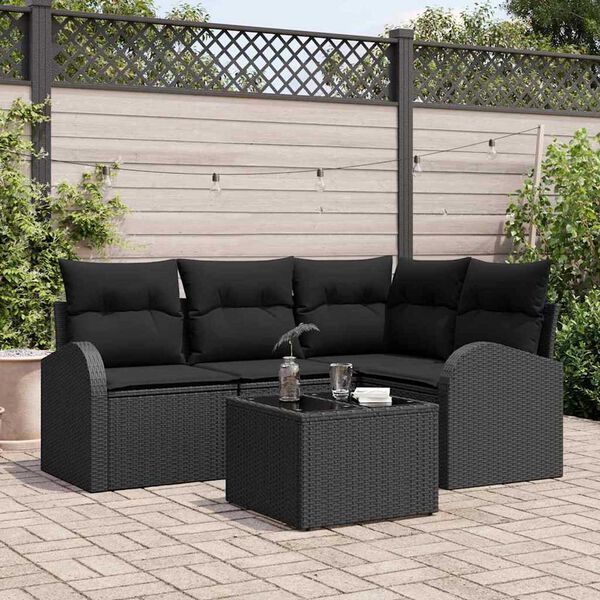 vidaXL Conjunto de sof&aacute;s de jard&iacute;n 5 pcs Negro rat&aacute;n sint&eacute;tico