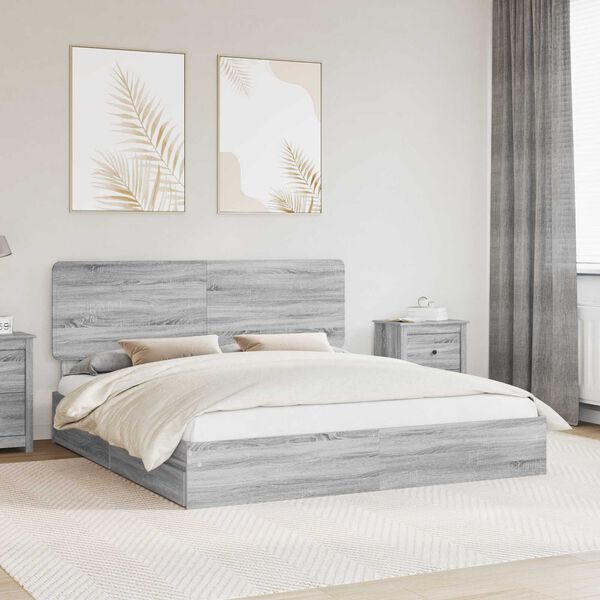 vidaXL Cama con almacenamiento con cabecera Gris Sonoma 200 x 200 cm