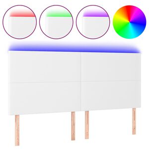 vidaXL Cabecero con luces LED cuero sint&eacute;tico blanco 160x5x118/128 cm