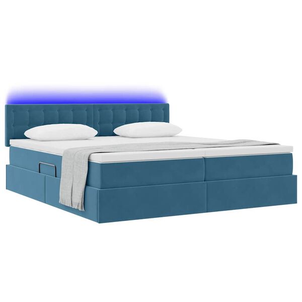 vidaXL Cama con tira de luces LED Azul Oscuro 180 x 200 cm Terciopelo