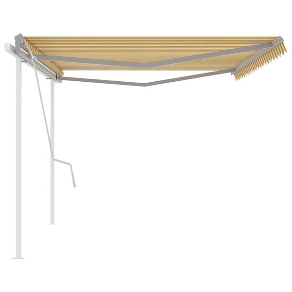 vidaXL Toldo retr&aacute;ctil manual con postes amarillo y blanco 5x3,5 m