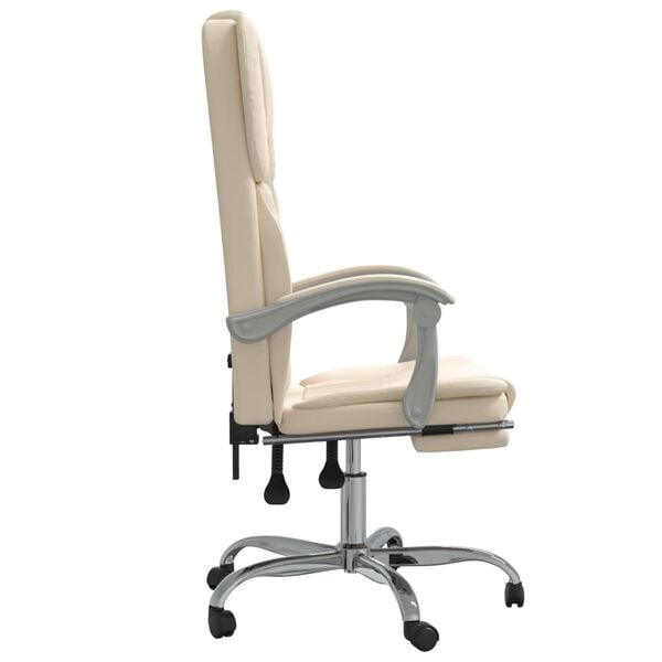 vidaXL Silla de oficina reclinable cuero sintético crema
