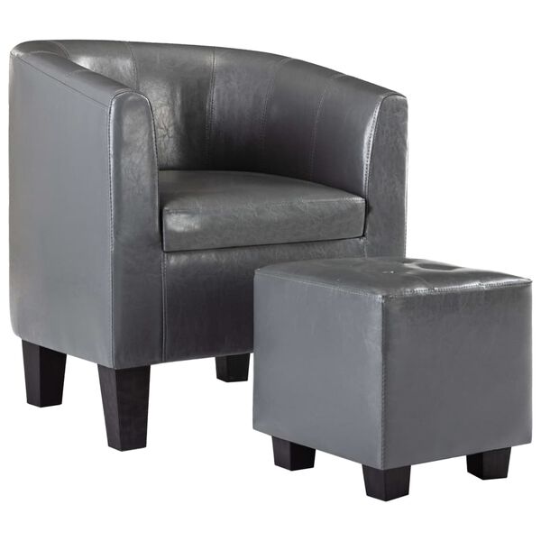 vidaXL Sill&oacute;n con dise&ntilde;o de cubo con reposapi&eacute;s cuero sint&eacute;tico gris