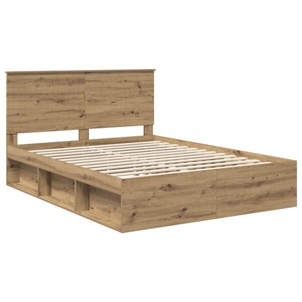 vidaXL Estructura de cama con cabecera Roble Artesanal 150 x 200 cm