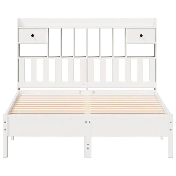 vidaXL Cama con estanter&iacute;a sin colch&oacute;n madera maciza blanca 150x200 cm